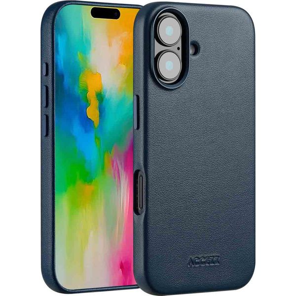 Custodia Per Iphone 16 - Vera Pelle - Custodia Rigida/Cover Accezz - Blu Scuro-image