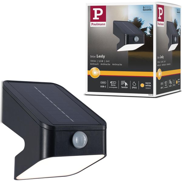 Paulmann Solar Led Wallwasher Lesly Rilevatore Di Movimento Crepuscolare (Ir)-image