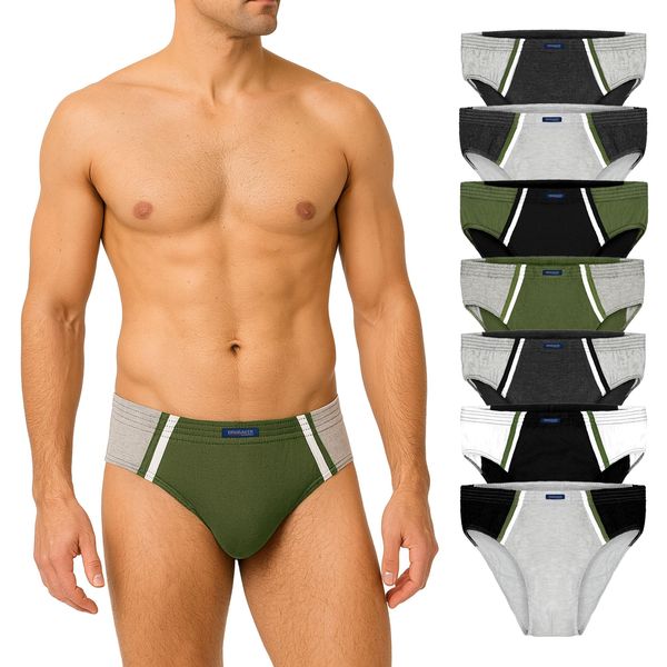 Brubaker Confezione Da 7 Slip Sportivi Da Uomo - Slip In Cotone Colorato - Pantaloni Retrò Senza Apertura, Mix Di Colori Oliva Nero Grigio Bianco, Taglia Xl-image