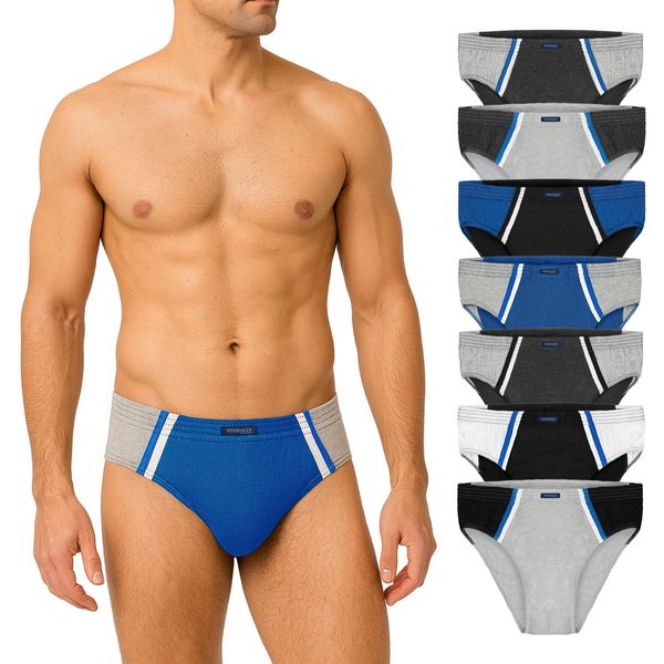 Brubaker Confezione Da 7 Slip Sportivi Da Uomo - Slip In Cotone Colorato - Pantaloni Retrò Senza Apertura, Mix Di Colori Blu Nero Grigio Bianco, Taglia Xl-image