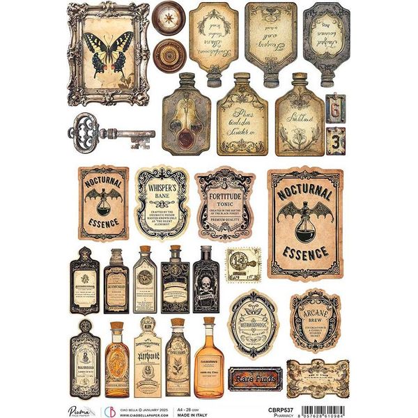 Carta Di Riso Per Decoupage Ciao Bella Per Decoupage A4 - Gabinetto Di Bottiglie Per Farmacia, Etichette-image