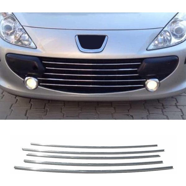 Modanature Griglia Radiatore Modanature Griglia Per Peugeot 307 2005-2009 Acciaio Inox Argento 5Pz-image