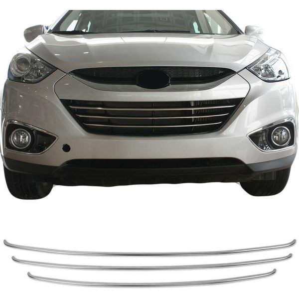 Modanature Griglia Radiatore Griglia Anteriore Per Hyundai Ix35 2010-2015 Acciaio Inox Argento 3X-image