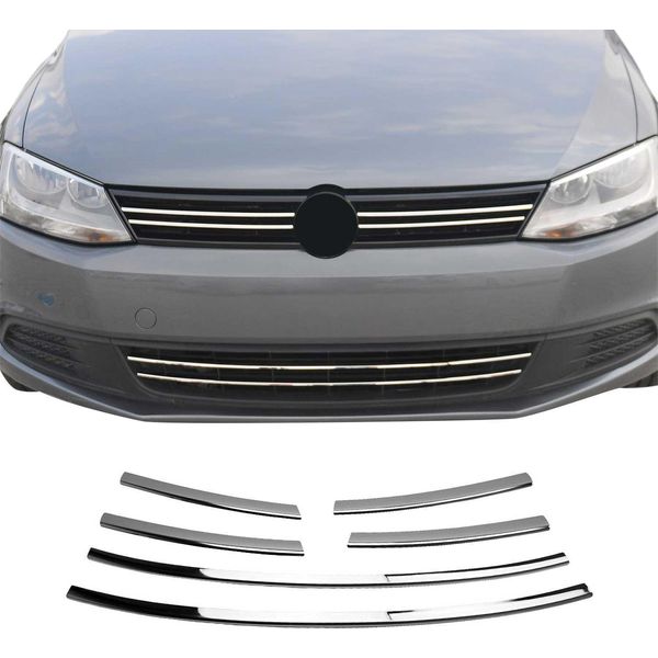 Modanature Griglia Radiatore Modanature Griglia Per Vw Jetta 2010-2014 Acciaio Inox Argento 6 Pezzi-image