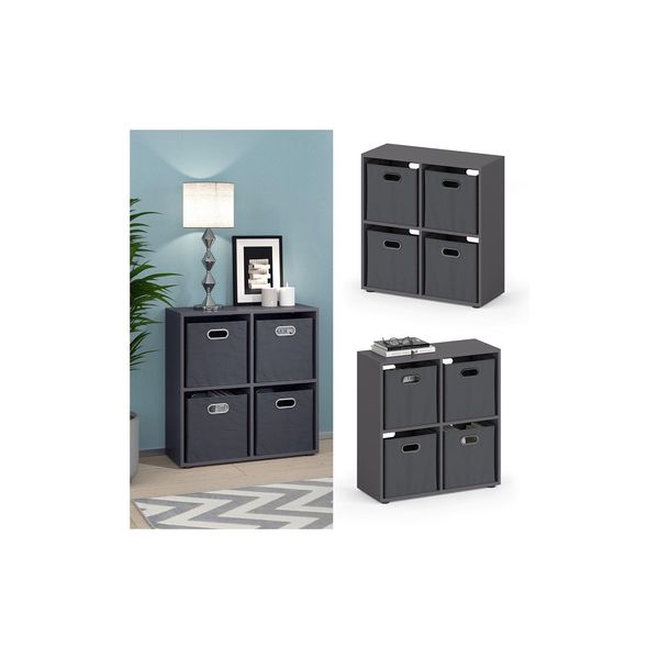 Vicco Raumteiler Standregal BüCherregal 4 FäCher Tetra Grau Hochregal Faltbox-image