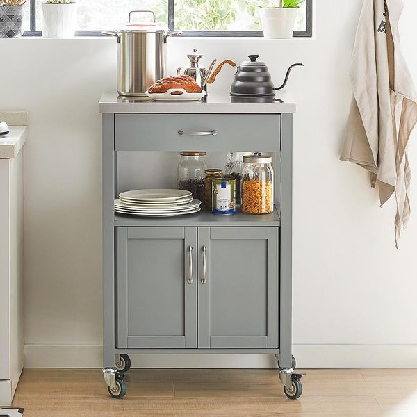 Sobuy FKW22-HG Carrello Da Cucina Stretto Con Rotelle Carrello Per Servire In Legno Di Gomma Carrello Per Ufficio, Cucina, Soggiorno, Sala Da Pranzo Grigio Chiaro-image