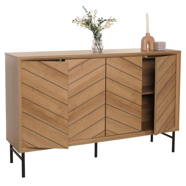 Credenza HWC-M50, Credenza Cassettiera Credenza Alta, 94X151X40Cm ~ Naturale-image