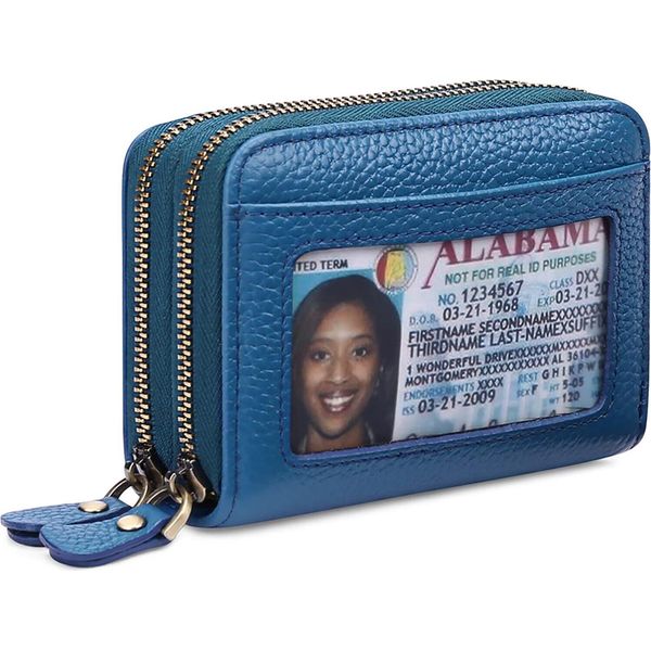 Portafoglio Per Le Donne Con Protezione Rfid, Mini Portafoglio Da Donna Tasca Portamonete Con Cerniera Porta Carte Con Molti Slot Per Carte, Blu-image