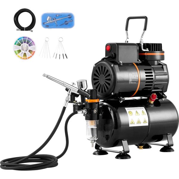Succebuy Set Per Aerografo, Compressore A Serbatoio D'aria Con Doppia Ventola E Serbatoio Da 3,5 Litri, Set Completo Per L'arte-image