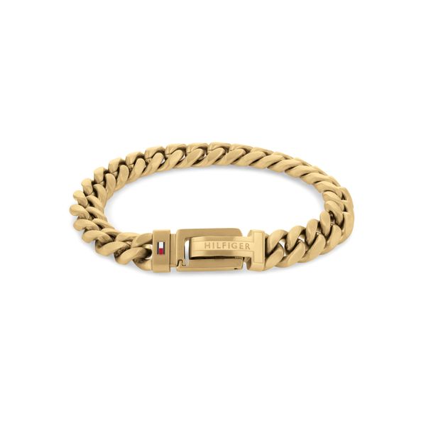 Armband Tommy Hilfiger "Schmuck Edelstahl Armschmuck Panzerkette", Bunt (Gelbgoldfarben, Blau, Rot, Weiß), ArmbäNder, Herren, 19Cm, Edelstahl, Armband-image