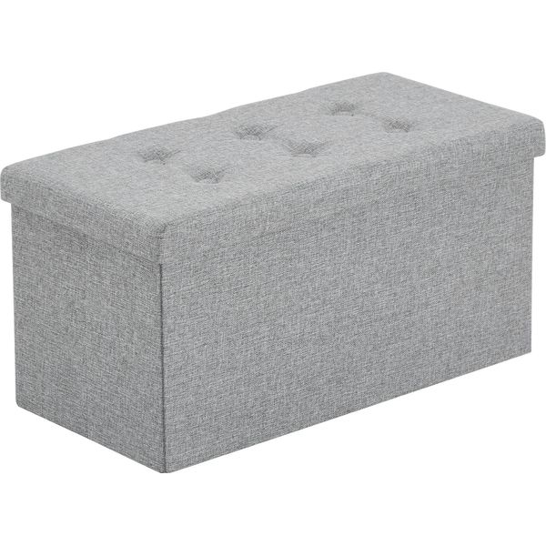 Sgabello Fch Con Vano Portaoggetti, Sgabello Pieghevole, Lino E Legno Massiccio, 76 X 38 X 38 Cm, Grigio-image