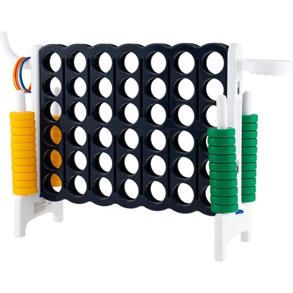 Costway Set Da Gioco Gigante 4-In-A-Row Con Canestro E Gioco Di Lancio, Inclusi 42 Anelli Jumbo E Cursore Per Riavvio Rapido, Gioco 4-In-A-Row Grande (Azzurro + Bianco)-image