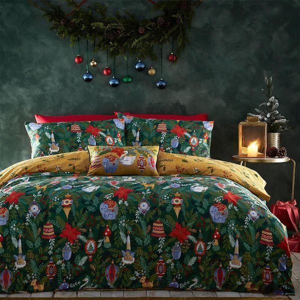 Furn - Set Di Biancheria Da Letto "Deck The Halls"", Design Natalizio RV2772 (Letto Matrimoniale) (Verde Abete)"-image