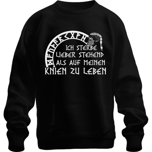 In Piedi Per Morire Piuttosto Che In Ginocchio Per Vivere Ragnar, Rune Del Teschio Vichingo, Felpa Unisex Con Pullover, Nero, Xl-image