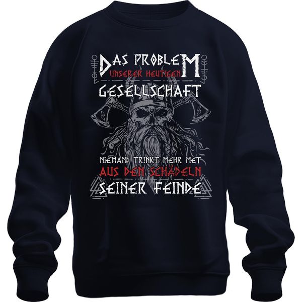 No More Mead From Skulls Of Enemies Viking Nordic Axe Runes Unisex Sweatshirt Pullover, Navy, Xl-image