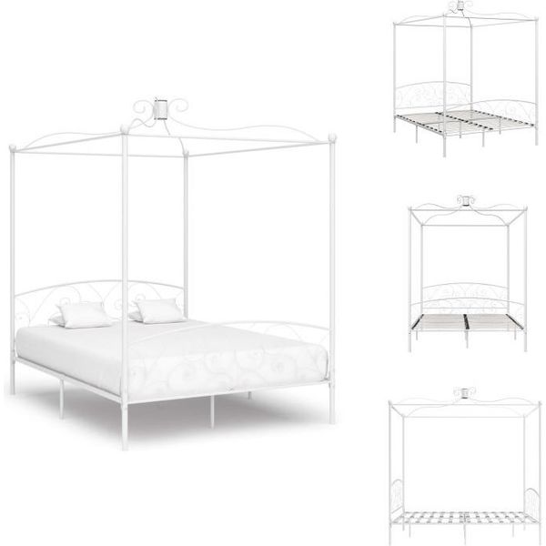 Vidaxl Struttura Letto A Baldacchino In Metallo Bianco 180 X 200 Cm - Letti E Strutture Letto-image
