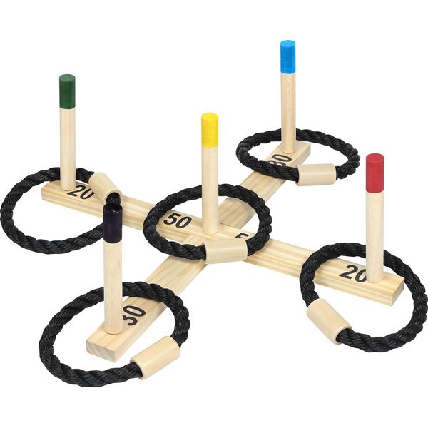 Jnglgo Gioco Di Lancio Degli Anelli In Legno, Gioco Di Lancio Per Interni Ed Esterni, Giochi Da Giardino Con 5 Anelli Di Lancio E 1 Croce Di Lancio, Gioco Per Famiglie-image