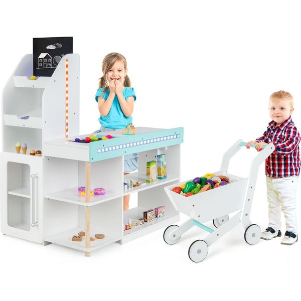 Negozio Per Bambini Costway, Negozio Di Alimentari Da Gioco Con Cassa, Carrello, Lavagna, Nastro Trasportatore E Accessori-image