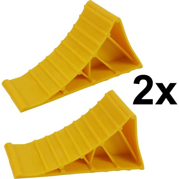 2X Cuneo Per Ruote Cuneo Per Ruote Auto Rimorchio Caravan Giallo-image