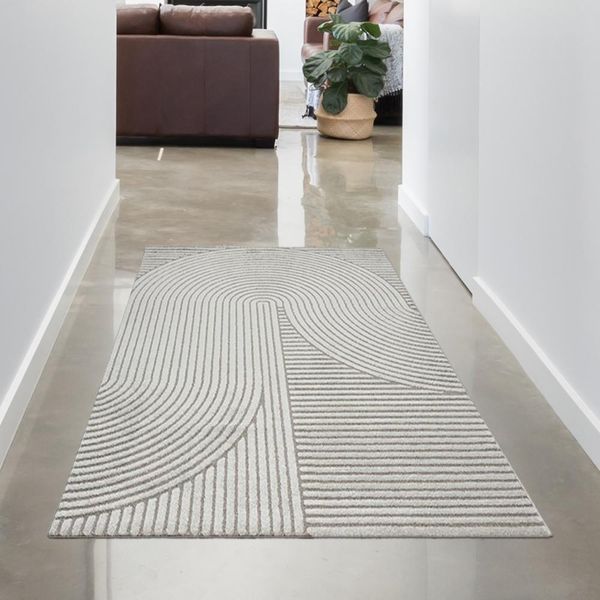 Tappeto Tappeto Da Salotto Motivo Arco Geometrico Grigio Dimensioni - 80 X 150 Cm-image