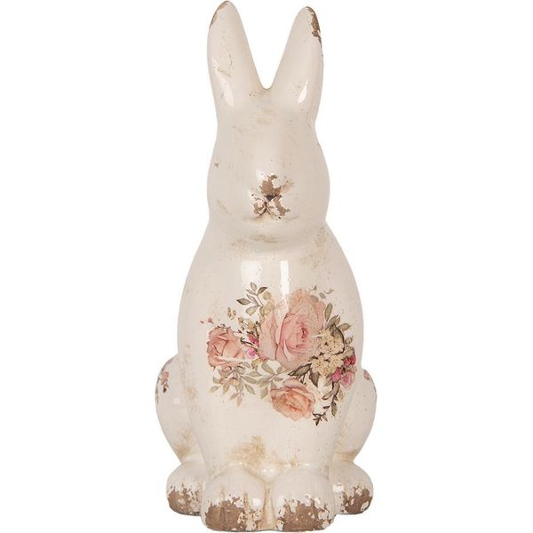 Clayre & Eef Figurina Decorativa Coniglio 16X12X28 Cm Vetroceramica Beige Rosa-image
