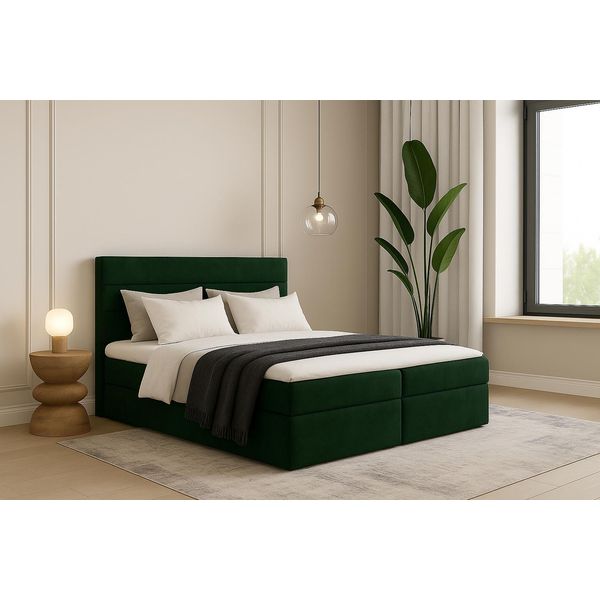Letto A Molle Insacchettate Gutto Bella Senza Piedini - Compreso Il Materasso A Molle Insacchettate - Lusso E Comfort Combinati!!!Letto In Velluto Verde Senza Piedini!-image