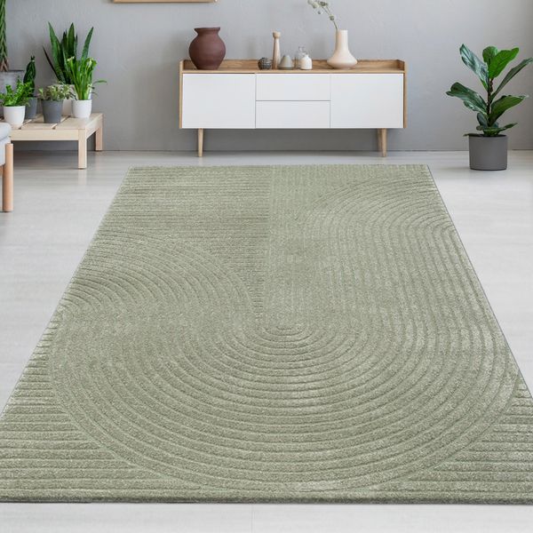 Tappeto Effetto Altezza Soggiorno Con Motivo Ad Arco In Verde Dimensioni - 200 X 290 Cm-image
