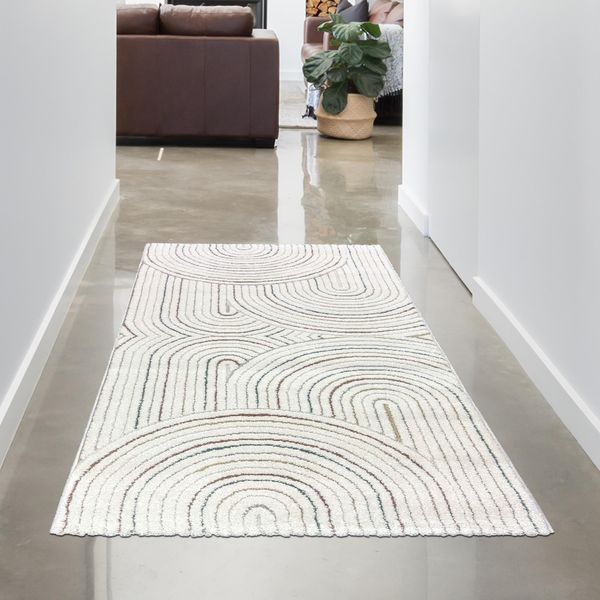 Tappeto Con Un Elegante Motivo Ad Arco In Beige Con Strisce Colorate Dimensioni - 80 X 150 Cm-image