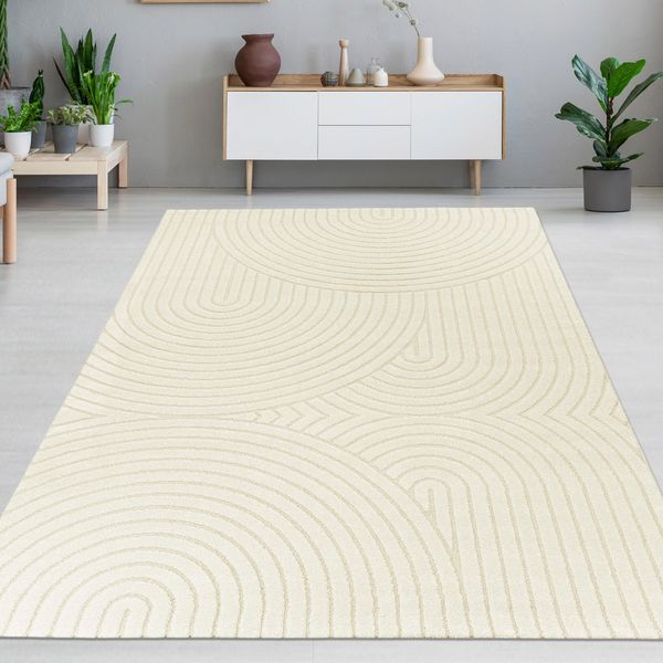 Tappeto Moderno Per Soggiorno Con Motivo A Fiocco In Color Crema Dimensioni - 240 X 340 Cm-image