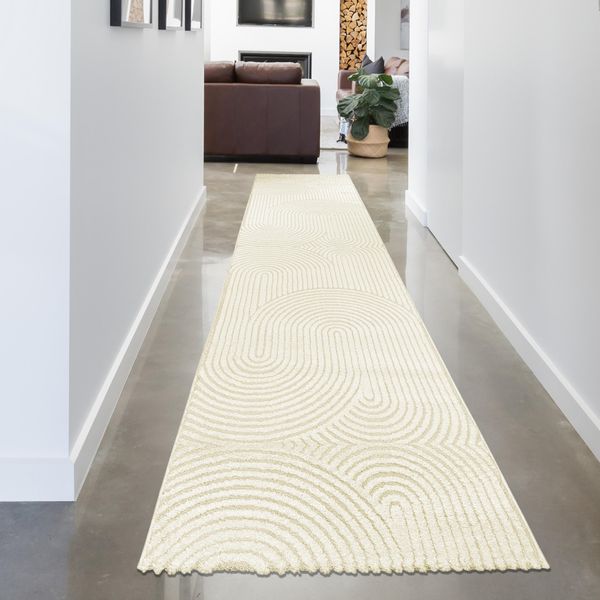 Tappeto Moderno Per Soggiorno Con Motivo A Fiocco In Color Crema Dimensioni - 80 X 300 Cm-image