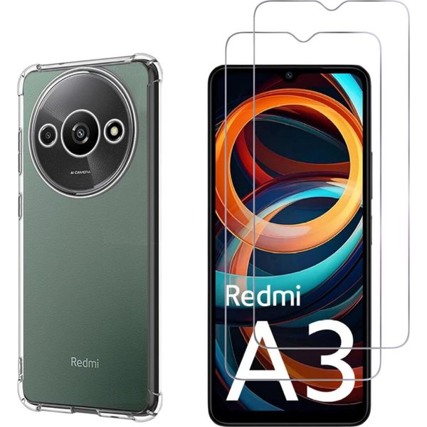 Custodia Antiurto Per Xiaomi Redmi A3 E 2 Protezioni Per Lo Schermo In Vetro Temperato Phonillico-image