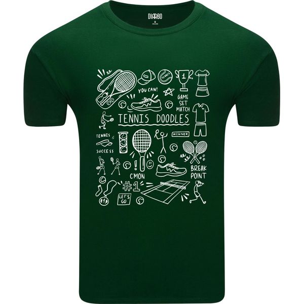 T-Shirt Da Uomo Diarbo Con Stampa Sportiva Tennis Scarabocchi Verde Scuro Taglia Xxl-image