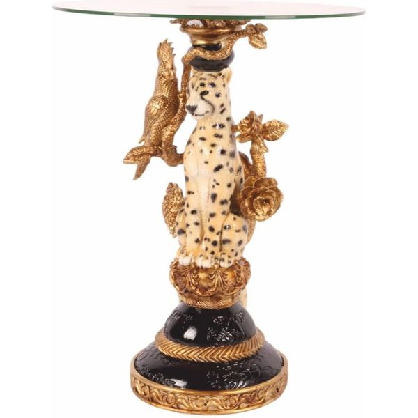 Casa Padrino Tavolino Barocco Leopardato Con Piano In Vetro H. 51,5 Cm - Mobili Barocchi-image