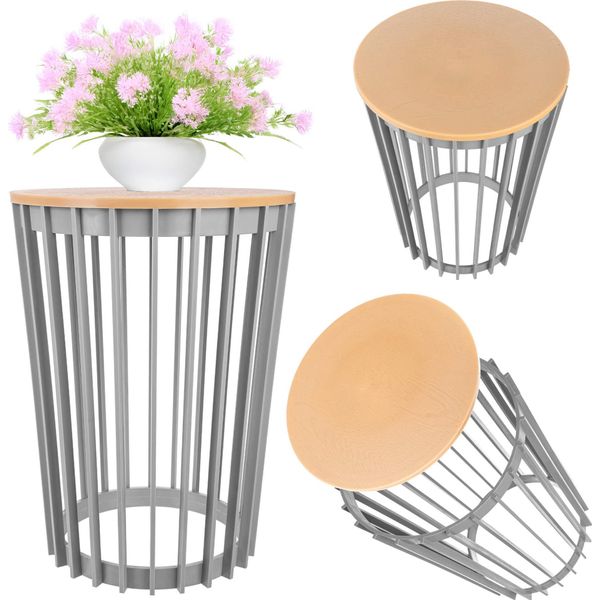 Portafiori Bifacciale Kadax 54 Cm Platino + Piano In Legno Naturale-image