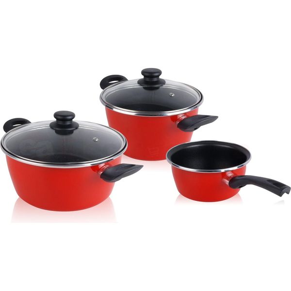 Set Di Pentole Magefesa Grana, 5 Pezzi Induzione Rivestimento Antiaderente Senza Pfoa Coperchio In Vetro Rosso-image