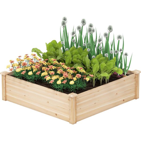 Costway Fioriera Rialzata In Legno, Fioriera Quadrata, Letto Da Giardino Con Base Aperta, Letto Per Piante, Letto Per Erbe Aromatiche In Legno Di Abete, 102X102X30 Cm, Natura-image