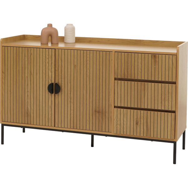 Credenza HWC-O39, Credenza Cassettiera, 3 Cassetti 2 Ante, Legno Melaminico 80X130X42Cm ~ Naturale-image