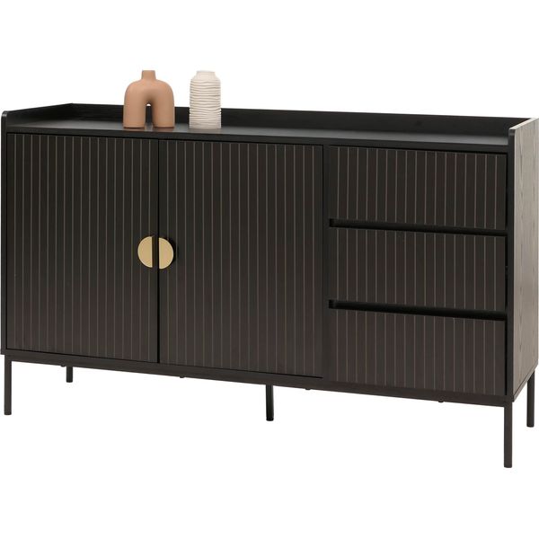 Credenza HWC-O39, Credenza Cassettiera, 3 Cassetti 2 Ante, Legno Melaminico 80X130X42Cm ~ Effetto Legno Nero-image