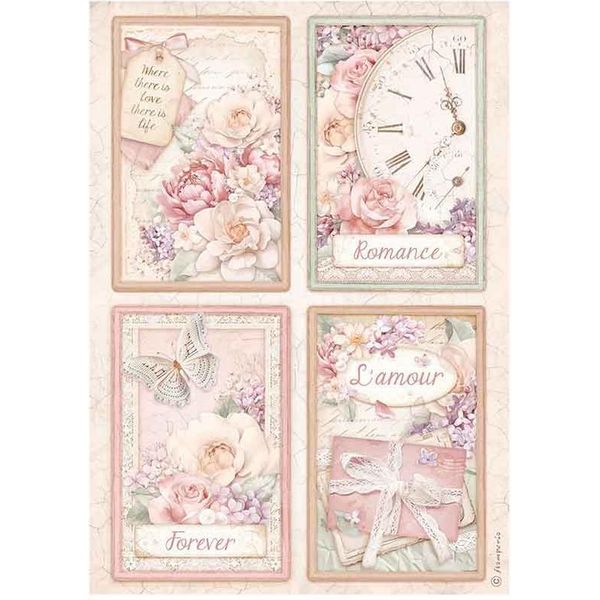 Stamperia Carta Di Riso A4 Per Decoupage, Romance Forever 4 Carte-image
