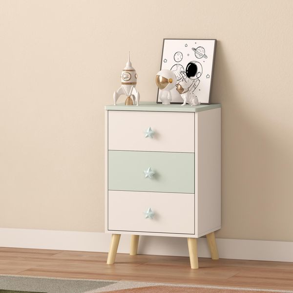 Cassettiera Per Bambini 'Sandnes' Con 3 Cassetti 62 X 38 X 30 Cm Bianco / Verde Menta-image