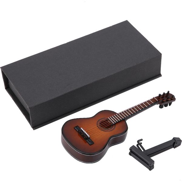 Miniatur -Holzgitarrenmodell Mini Musical Ornamente Craft Home Decor (Brown 14 Cm)-image