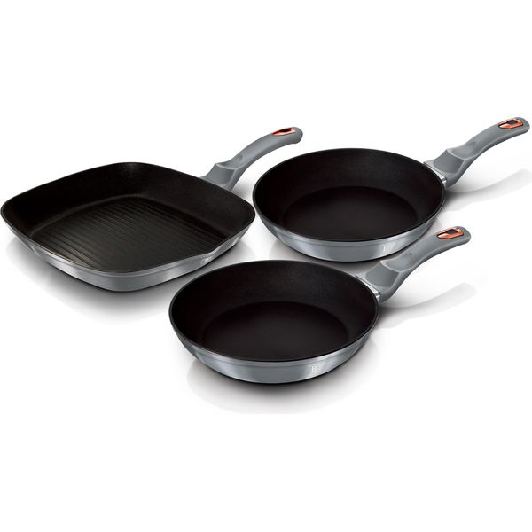 Berlinger Haus Moonlight Set Padella + Padella Grill 20-24-28Cm Induzione Alluminio Rivestimento Antiaderente Grigio-image