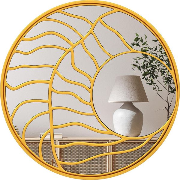 Costway φ80Cm Specchio Decorativo, Specchio Da Parete Con Cornice Dorata, Specchio Asimmetrico Di Grandi Dimensioni, Decorazione Da Parete Rotonda Per Soggiorno, Corridoio, Camera Da Letto-image
