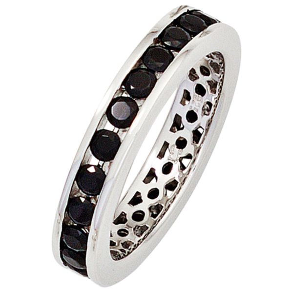 Silberring Jobo Gr. 54, Silber (Silber 925), Fingerringe, Damen, 54, Silber 925 (Sterlingsilber), Silberring, 925 Silber Mit Schwarzen Zirkonia Rundum-image