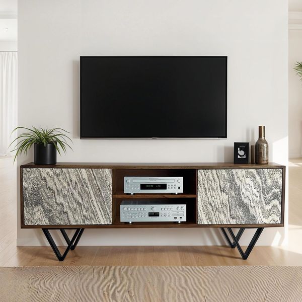 Tv Schrank Finebuy Lowboard 150 Cm Holz Massiv Fernsehkommode Fernsehschrank-image