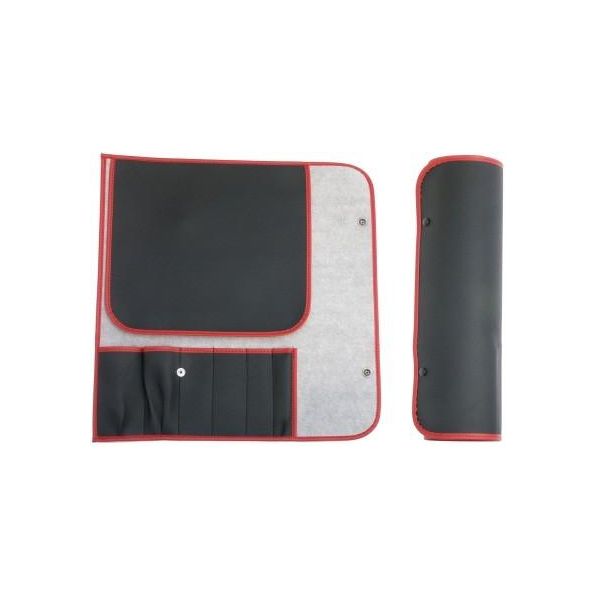 Borsa Arrotolabile Per Coltelli Senza Coltelli Per 6 Pezzi In Pelle Finta Nera A Base Di Tessuto Con Bordo Rosso E Due Bottoni A Pressione, Per Coltelli Fino A Max. 40 Cm Di Lunghezza, Per Il Montaggio Autonomo-image