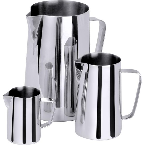 Brocca Per Latte/Acqua In Acciaio Inossidabile 18/10, Finitura Lucida, Manici Saldati A Testa In Giù (Quindi Assolutamente Igienici), Qualità Extra Pesante-image