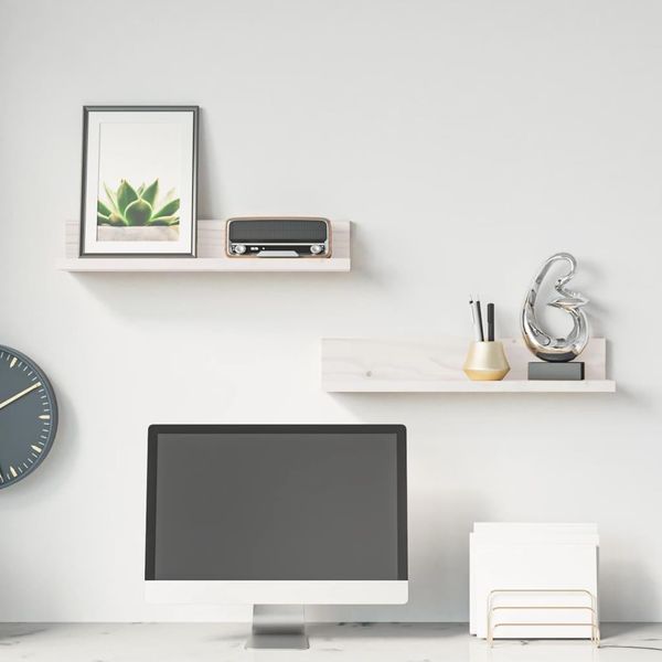 The Living Store Mensole A Muro 2 Pz. Bianco 50X11X9 Cm In Legno Di Pino Massiccio-image