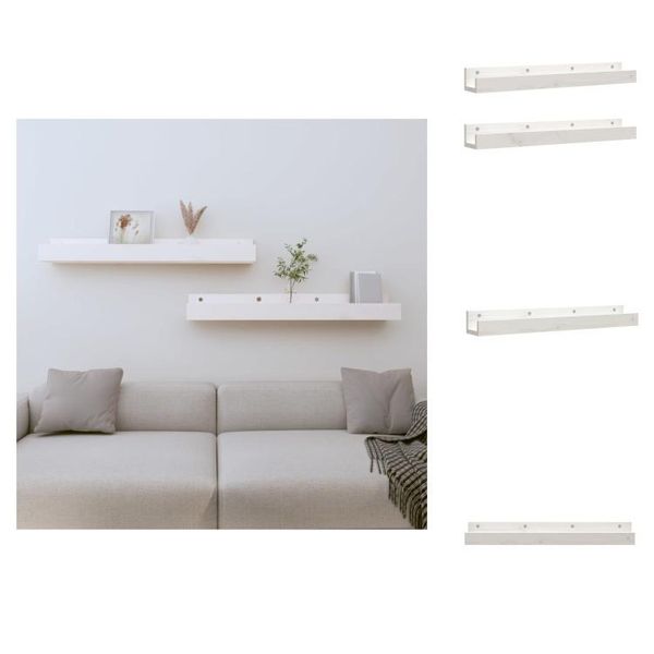 Vidaxl Mensole Da Parete 2 Pz. Bianco 80X12X9 Cm In Legno Di Pino Massiccio - Mensole Da Parete-image