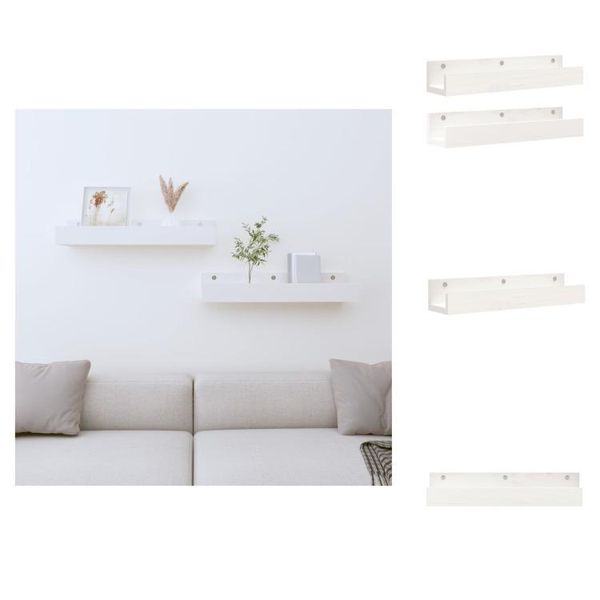 Vidaxl Mensole Da Parete 2 Pz. Bianco 50X12X9 Cm In Legno Di Pino Massiccio - Mensole Da Parete-image